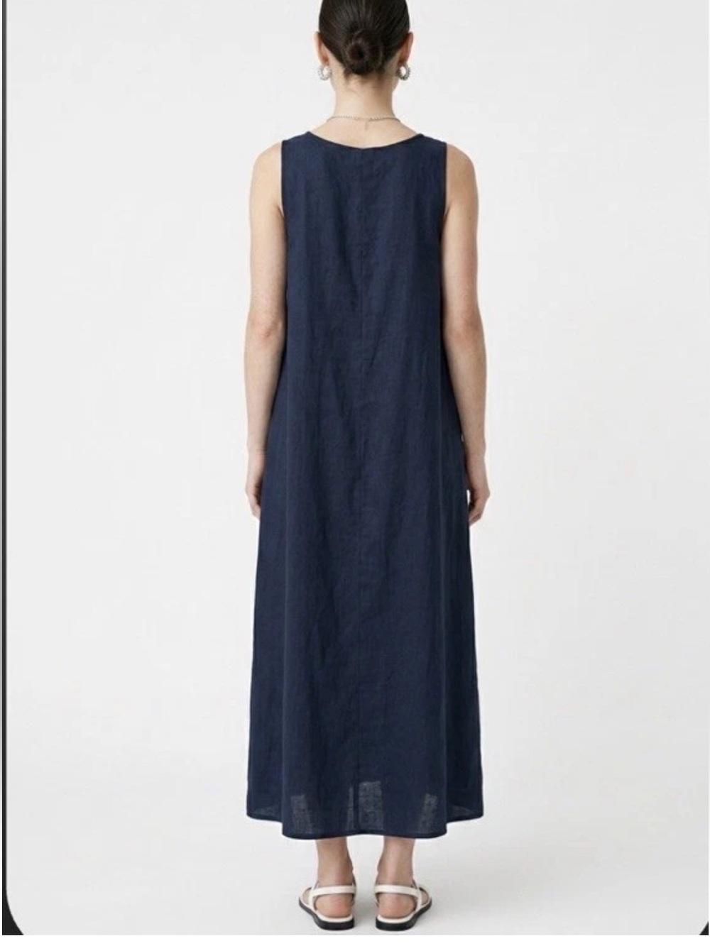 Eileen fisher navy blue organic linen dress side pockets new with tag - Picture 2 of 4